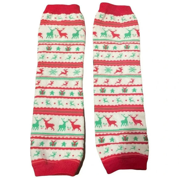 Christmas Leg Warmers for Babies & Toddlers - Fair Isle - Red & Green - One Size - Picture 2 of 4